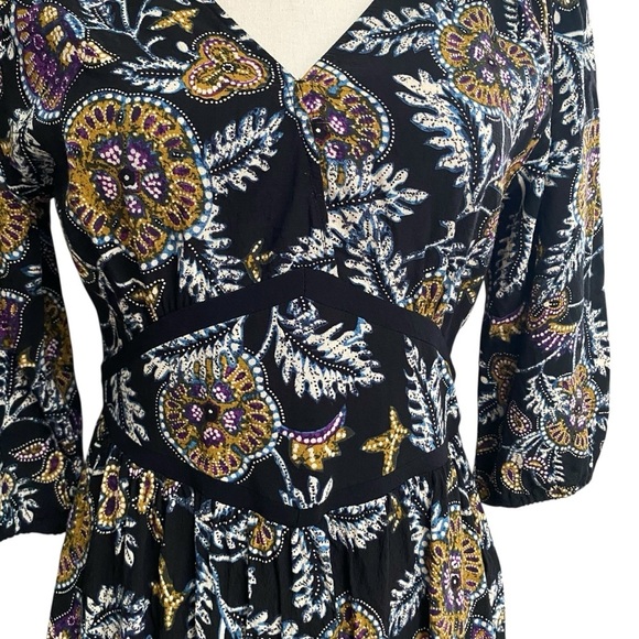Ba&sh Vienne Black Floral Midi Dress Boho Wedding Guest US 6 - Picture 7 of 16